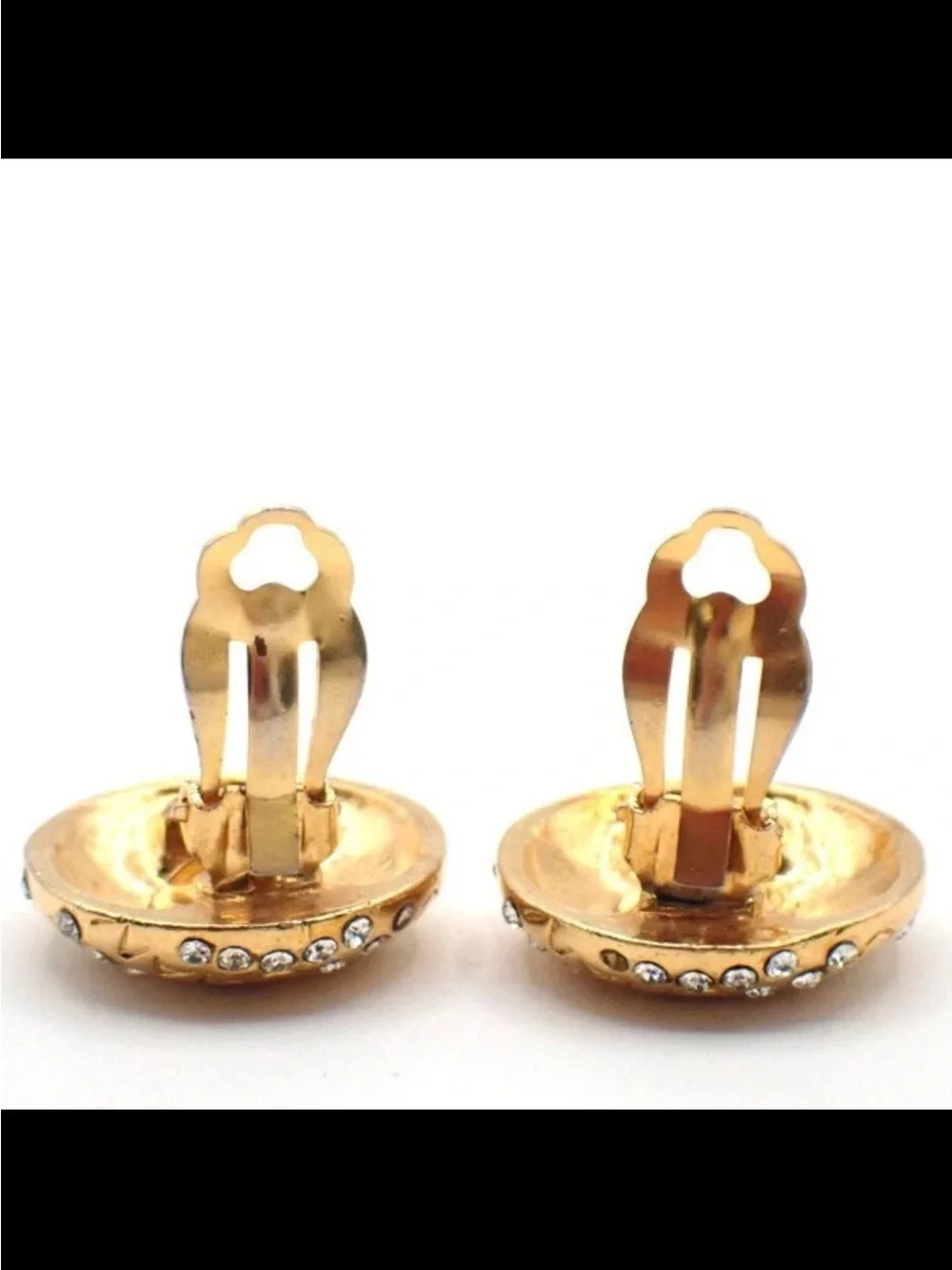Authentic CHANEL Vintage  Rhinestone  Logo Button Earrings MADE FRANCE